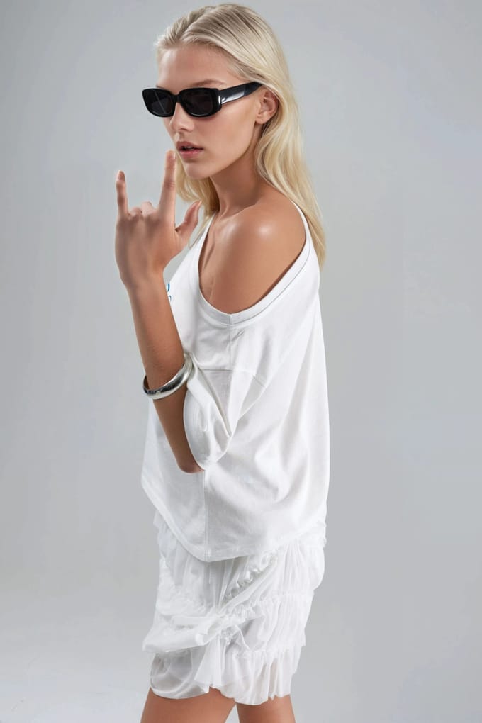 Geprinte Bootneck Eén-Schouder T-shirt