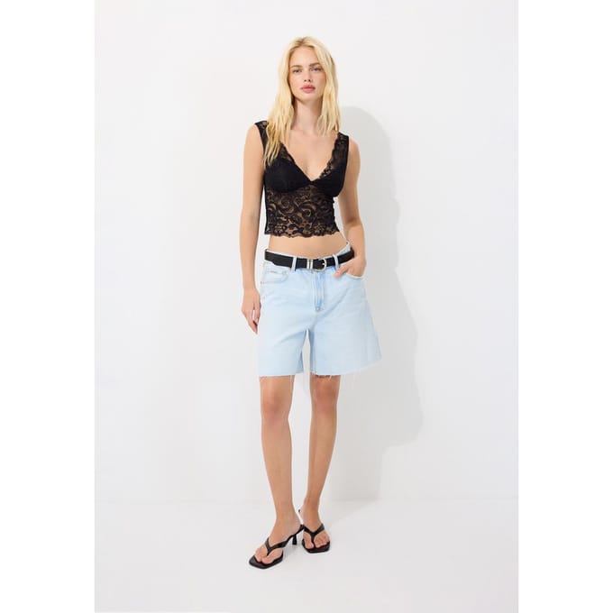 Stradivarius Kanten top  Zwart S
