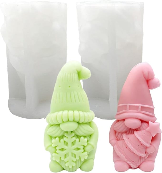 2x 3D Kerst Kabouter Kaarsvorm Siliconen - DIY Kerstkaarsen, Zeep en Hars Gieten