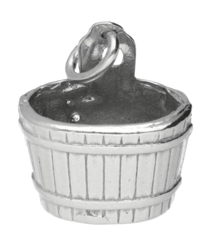 Zilveren Houten emmer - waterput - sauna kettinghanger