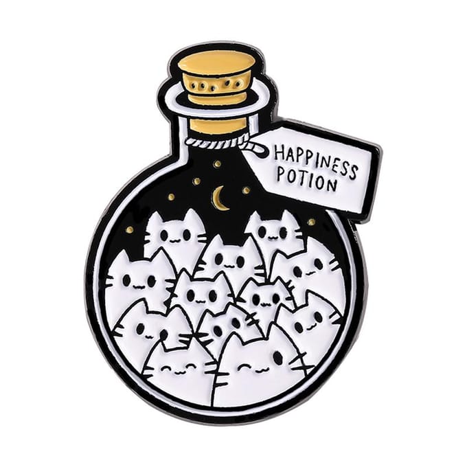Broche Métallique Chat Dessin Animé Circulaire, Badge Mignon et Créatif, Accessoire Décoratif Polyvalent black