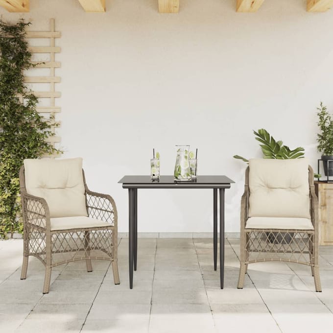 vidaXL - 3-delige - Bistroset - met - kussens - poly - rattan - beige