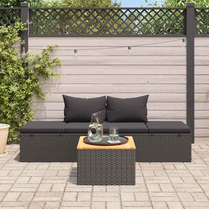 vidaXL - Ligbed - met - kussens - poly - rattan - zwart