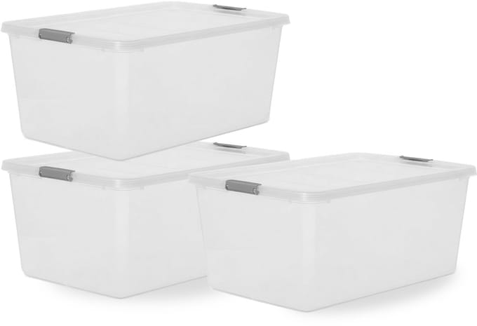 IRIS Storage Opbergbox met clips - 40L - Extra Ruim - Stapelbaar - Kunststof -Transparant/Grijs - Set van 3