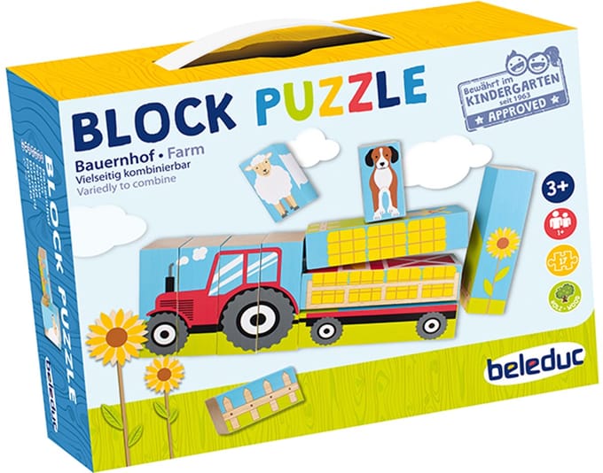 Beleduc blokpuzzel boerderij educatief speelgoed kleurrijk karton.
