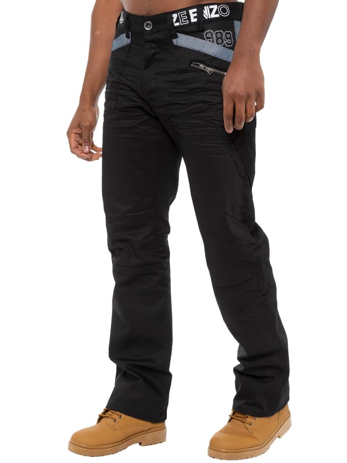 Enzo | Heren Zwarte Coated Denim Jeans