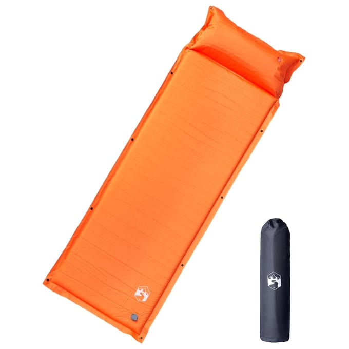 vidaXL - Kampeermatras - met - kussen - zelfopblazend - 1-persoons - oranje