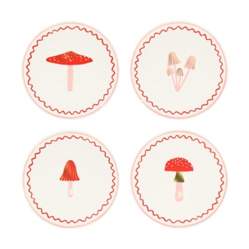 Meri meri kerst - bordjes papier klein à 8 stuks, merry mushrooms
