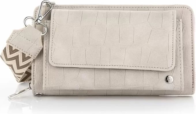 Bijoutheek Portemonnee Grote Croco Met Band Beige