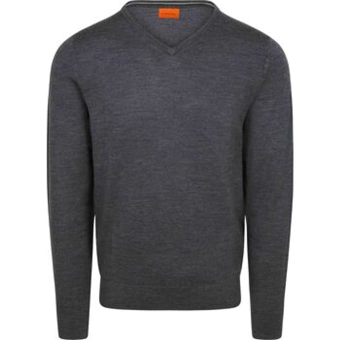Suitable Merino Pullover V-Hals Antraciet - Maat S - Heren