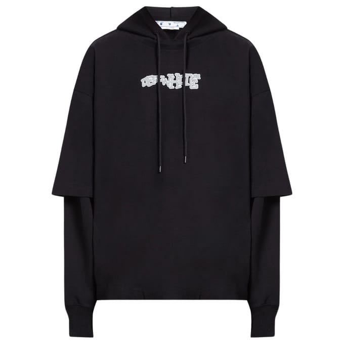Gebroken witte Carlos Type Double Tee zwarte hoodie