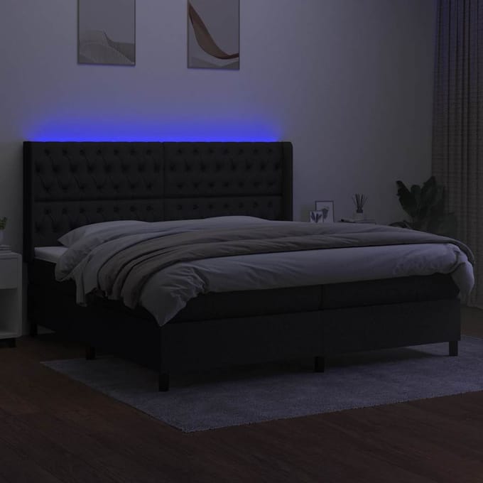 vidaXL - Boxspring - met - matras - en - LED - stof - zwart - 200x200 - cm