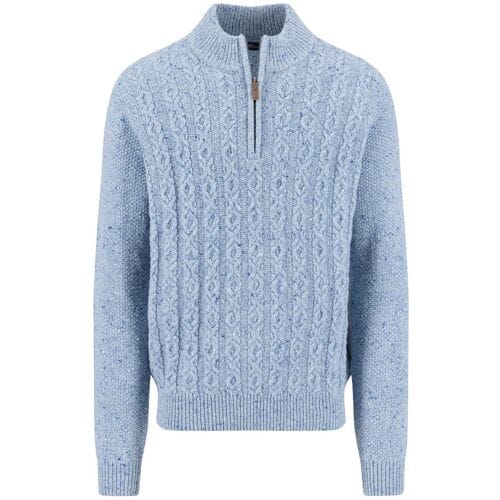 Fynch-Hatton Trui Troyer Zip Cable Knit Donegal Crystal Blue / male