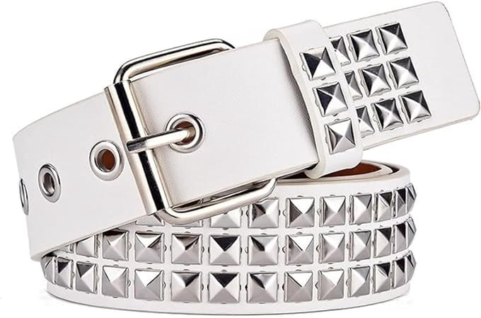 Riem - Metal Punk Rock Studded Riem - Unisex - Grommet Pyramid Gothic Studded Riem - Wit Verstelbaar