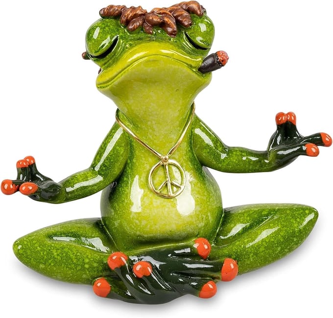 Kikker Figuur in Yogahouding | Boho Hippie Decor | 11 cm | Kunststeen