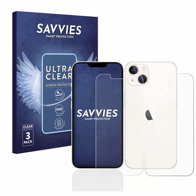 Savvies - Screenprotector voor Apple iPhone 13 (Voor+Achter) - Folie Beschermfolie transparant 6 Stuks