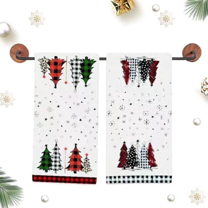 Kerst Keukendoeken Katoen 66 x 45 cm - Set van 2 - Wit