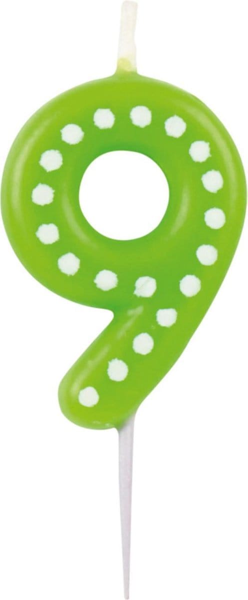 Kaarsje Cijfer 9 Dots & Stripes - Groen 6,5 cm