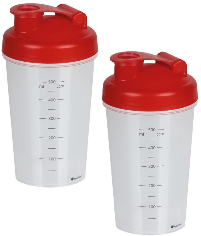 Juypal Shakebeker/shaker/bidon - 2x - 600 ml - rood - kunststof