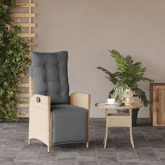 vidaXL - Tuinstoel - verstelbaar - met - voetensteun - poly - rattan - gemengd - beige