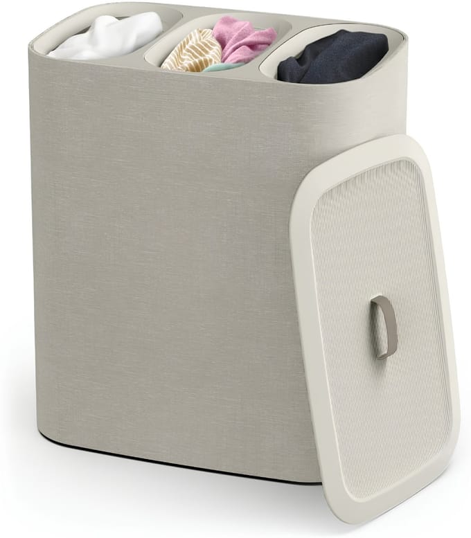 SP® Wasmand - 3L - Wasmand Met Deksel - Wassorteerder - Beige - 40cm x 60cm x 71cm