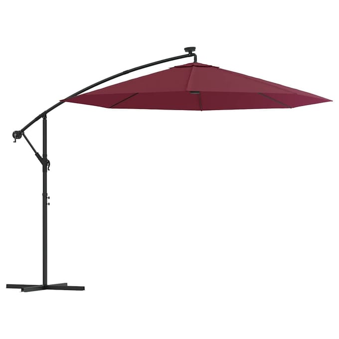 vidaXL - Zweefparasol - met - LED - en - stalen - paal - wijnrood