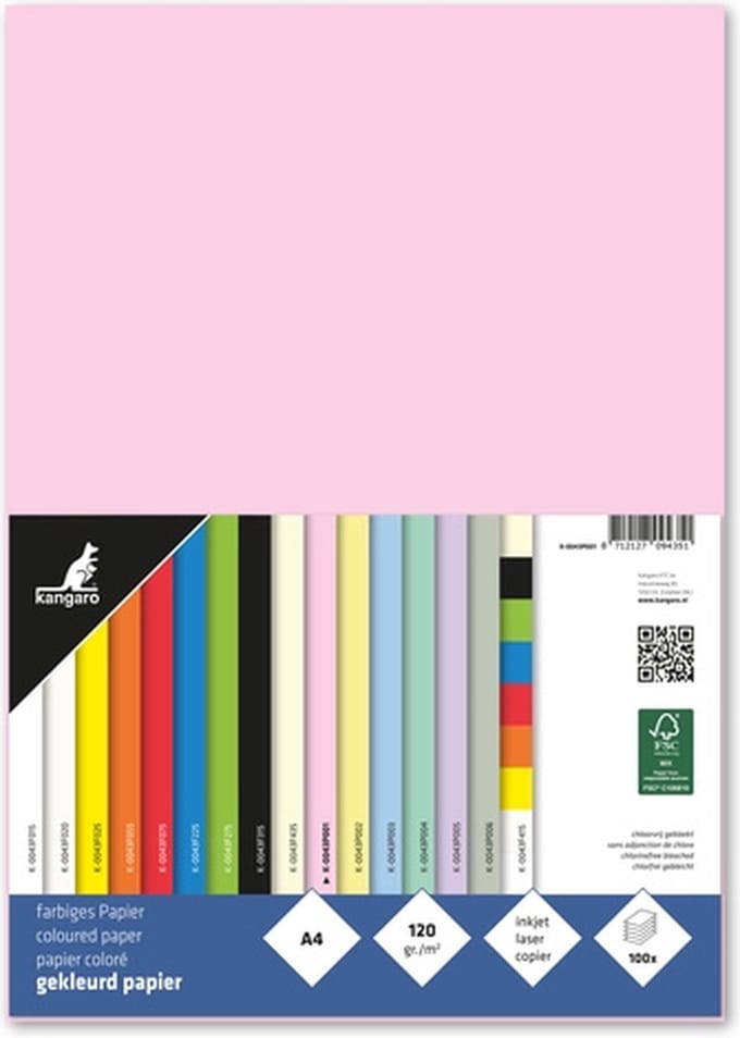Kangaro papier - A4 - 120 gram FSC - pak 100 vel - pastel roze
