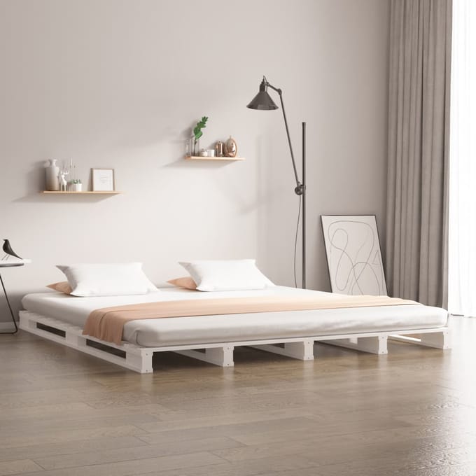 vidaXL - Palletbed - massief - grenenhout - wit - 135x190 - cm