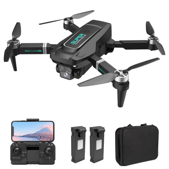 Quadcoptère avec double caméra 8K, avion pliable à télécommande avec moteur sans balais, sans tête 2 battery noir