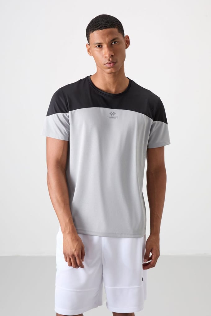 Heren T-shirt met kleurafwisseling en ronde hals