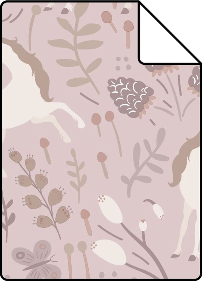 Proefstaal ESTAhome behang unicorns mauve paars - 26.5 x 21 cm - 131232-S