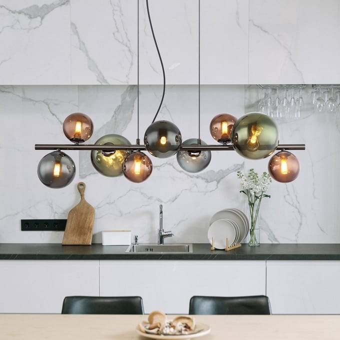 Globo - hanglamp - RIHA - multicolor - glas - grote eettafellamp - G9 - 56142-9H