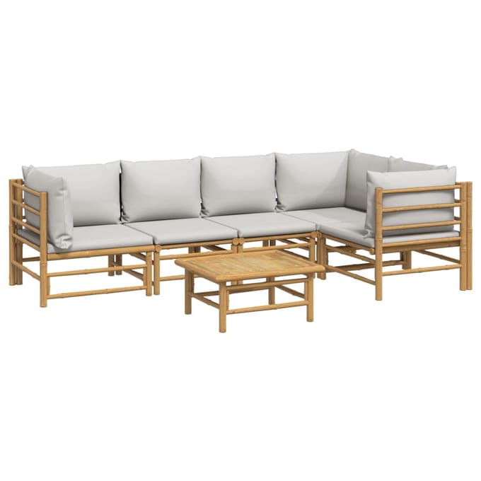 vidaXL - 6-delige - Loungeset - met - kussens - bamboe - lichtgrijs