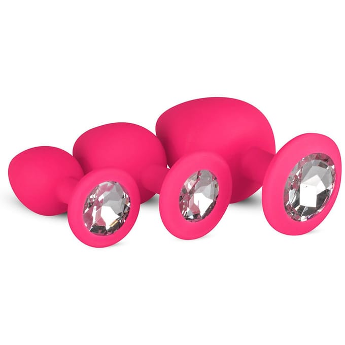 Easytoys - anaalplug van siliconen in zwart met siersteen SET 1