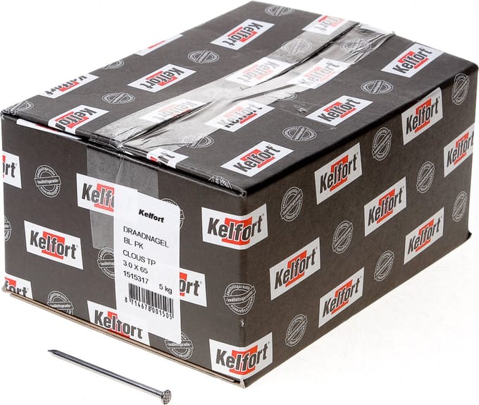 Kelfort draadnagel plat geruite kop blank 3.0 x 65mm 5kg
