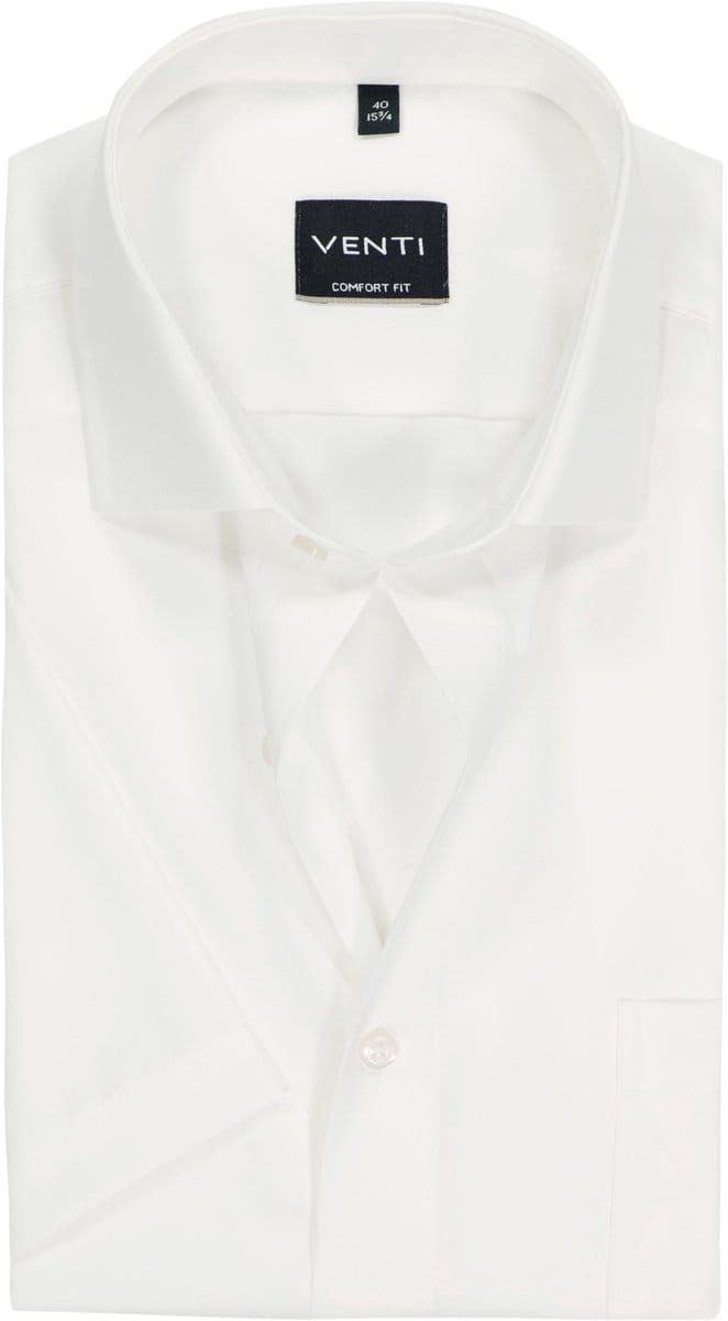 VENTI CASA MODA comfort fit overhemd - korte mouw - structuur - offwhite - Strijkvrij - Boordmaat: 43
