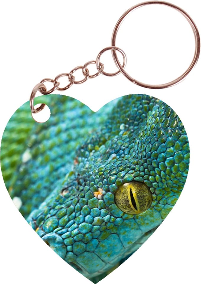 Sleutelhanger hartje 5x5cm - Boompython Groenblauw Slang