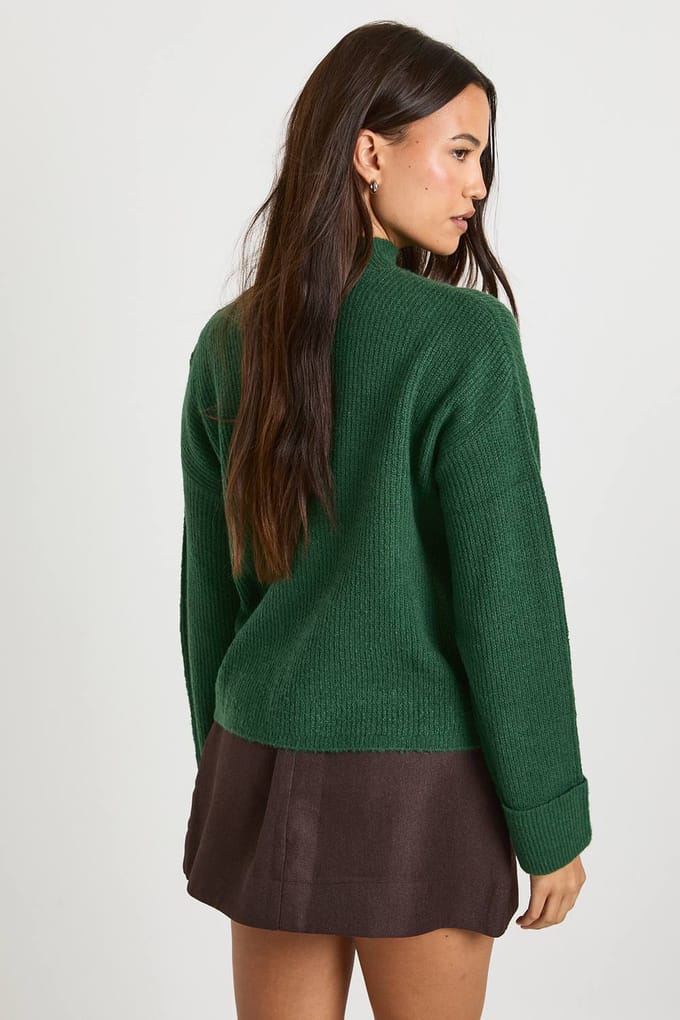 boohoo Dames High Neck Knit Jumper | Bottle Green | Maat: Medium