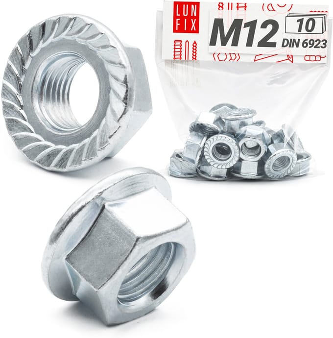 LUN FIX - Sperrzahnmutter M12 - 10 stuks - DIN 6923 verzinkte staal - flensmoer