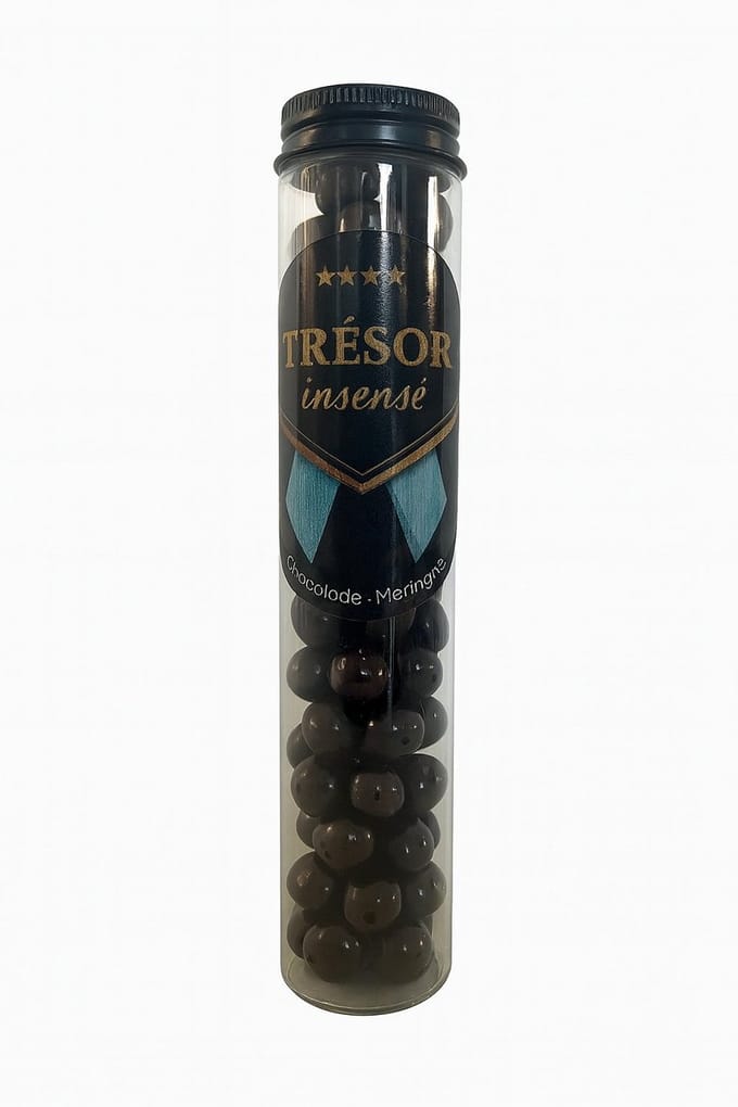 Trésor Insensé – Chocolade Omhulde Meringue– Luxe Snack in Geschenktube (75g)