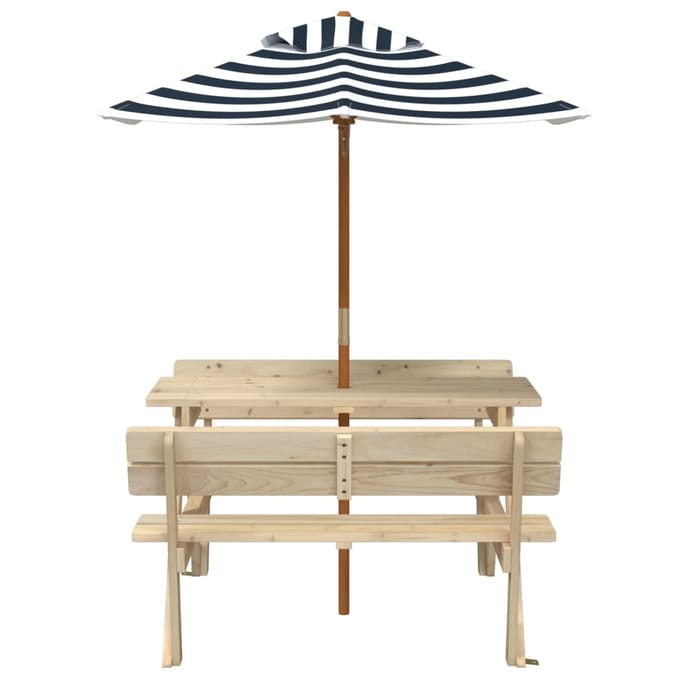vidaXL - Picknicktafel - voor - 4 - kinderen - met - parasol - massief - vurenhout