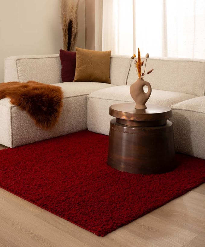 Vierkant hoogpolig vloerkleed - Shaggy Trend rood 100x100