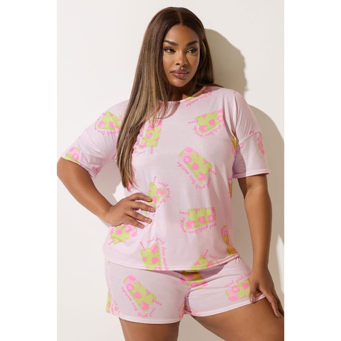 Limited Collection Pyjamaset Met Matcha Print In Lichtroze Size 48