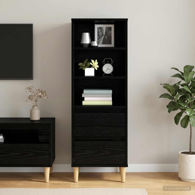 vidaXL - Highboard - Zwart - eiken - 40 - x - 36 - x - 110 - cm - Bewerkt - hout