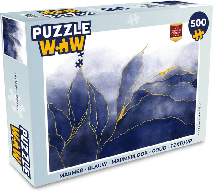 Puzzel Marmer - Blauw - Marmerlook - Goud - Textuur - Legpuzzel - Puzzel 500 stukjes