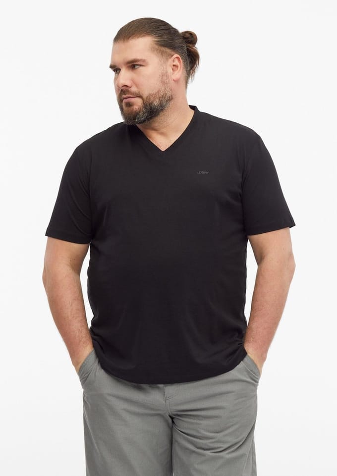 Zachte V-hals T-shirt van katoenjersey met logodetail s.Oliver