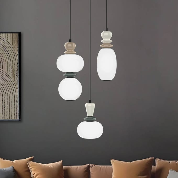 Viokef LED hanglamp Gemma, Ø 38 cm, kleurrijk, glas/keramiek, 3-lamps.