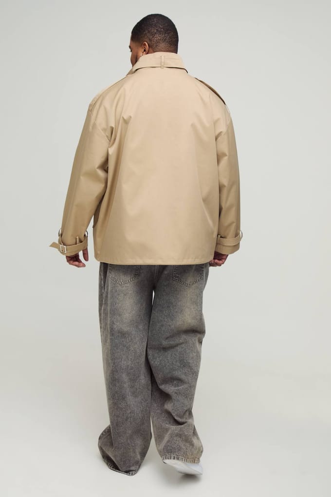Plus Oversized Boxy Cargo Trench Coat | Stone | Size 2XL