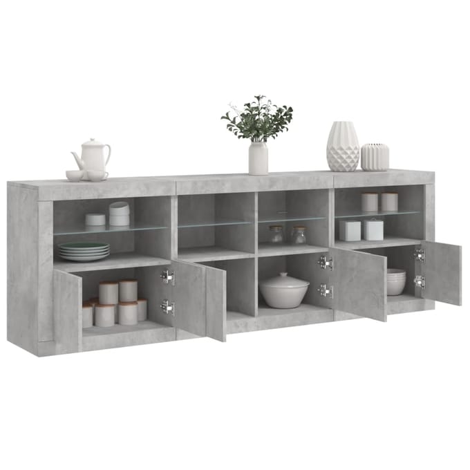 vidaXL - Dressoir - met - LED-verlichting - 202x37x67 - cm - betongrijs