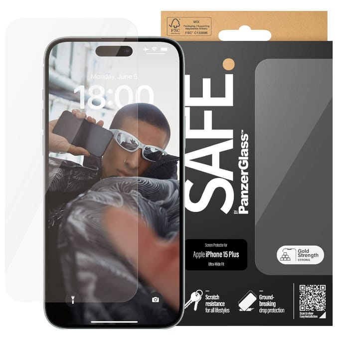 PanzerGlass Screenprotector geschikt voor Apple iPhone 15 Plus Glazen | PanzerGlass SAFE Screenprotector - Case Friendly